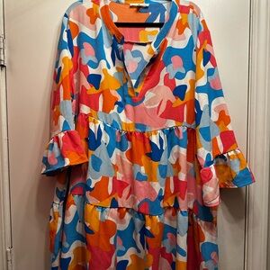 Vibrant Long Sleeve Abstract Dress